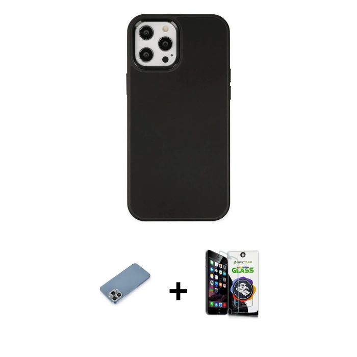 MARSİLYAN™- iPhone 12 Pro Max Kılıf Çekirdek Çizgi - Şeffaf Temperli Cam Ekran Koruyucu + Gümüş Shine Kamera Lens Koruma Cam