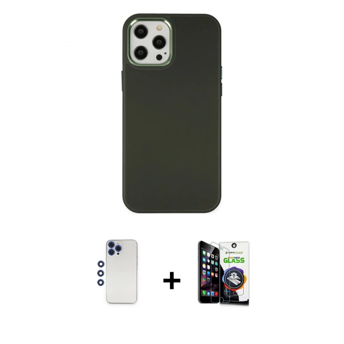 MARSİLYAN™- iPhone 12 Pro Max Kılıf Çekirdek Çizgi - Şeffaf Temperli Cam Ekran Koruyucu + Shine Kamera Lens - LT