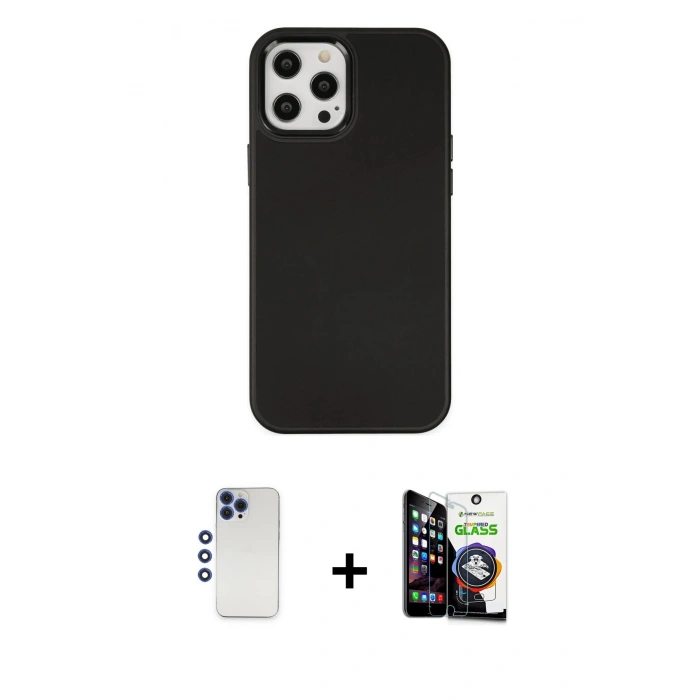 MARSİLYAN™- iPhone 12 Pro Max Kılıf Çekirdek Çizgi - Şeffaf Temperli Cam Ekran Koruyucu + Shine Kamera Lens - LT