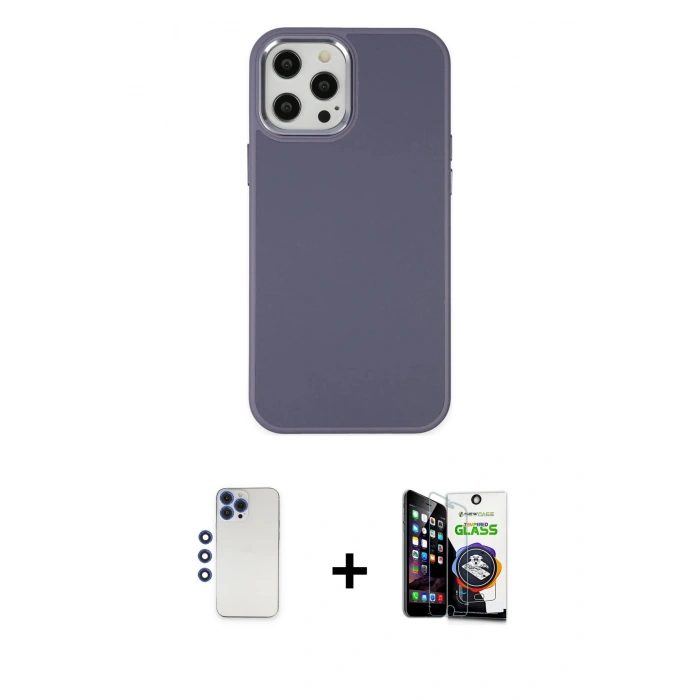 MARSİLYAN™- iPhone 12 Pro Max Kılıf Çekirdek Çizgi - Şeffaf Temperli Cam Ekran Koruyucu + Shine Kamera Lens - LT