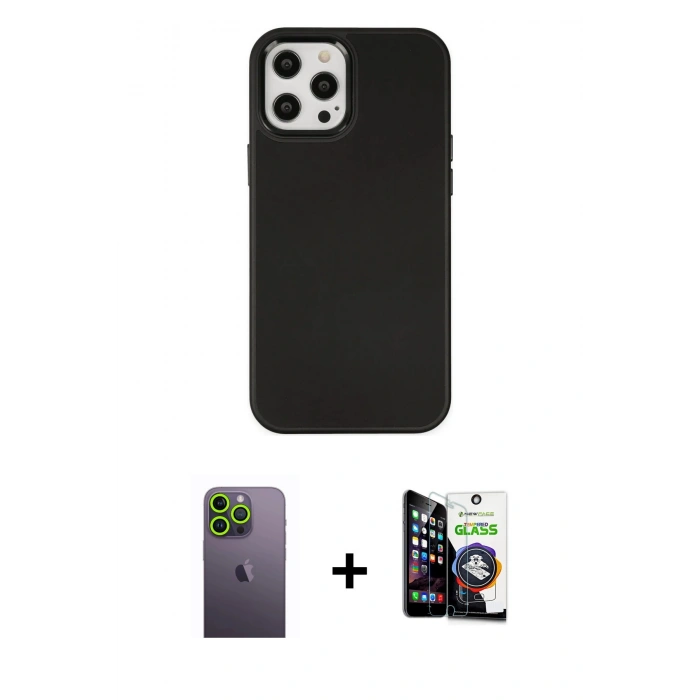 MARSİLYAN™- iPhone 12 Pro Max Kılıf Çekirdek Çizgi - Şeffaf Temperli Cam Ekran Koruyucu + Neon Fosforlu Kamera Lens - YL