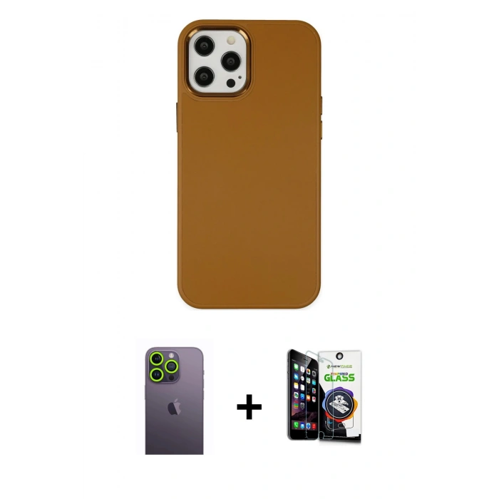 MARSİLYAN™- iPhone 12 Pro Max Kılıf Çekirdek Çizgi - Şeffaf Temperli Cam Ekran Koruyucu + Neon Fosforlu Kamera Lens - YL