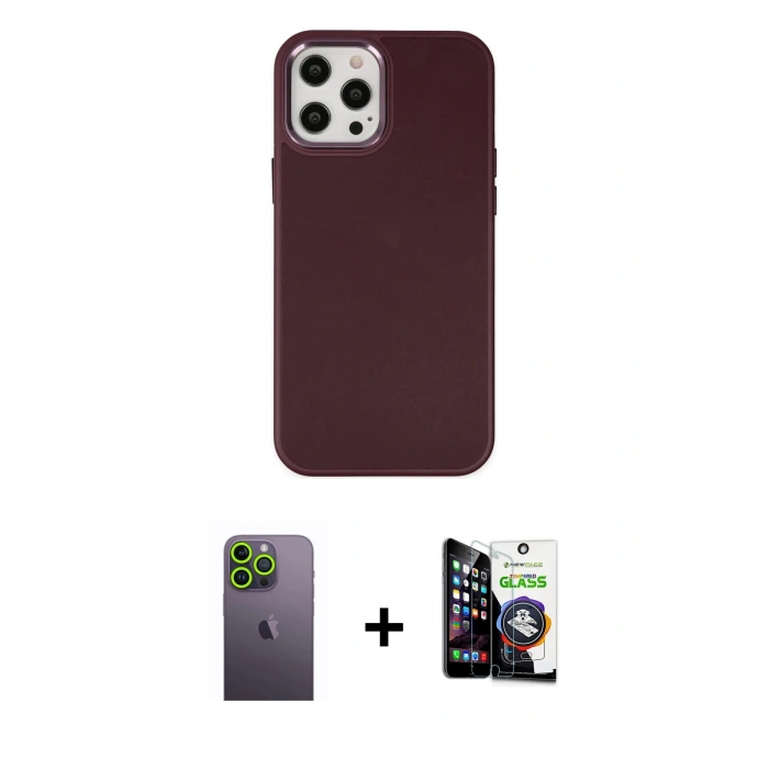 MARSİLYAN™- iPhone 12 Pro Max Kılıf Çekirdek Çizgi - Şeffaf Temperli Cam Ekran Koruyucu + Neon Fosforlu Kamera Lens - YL
