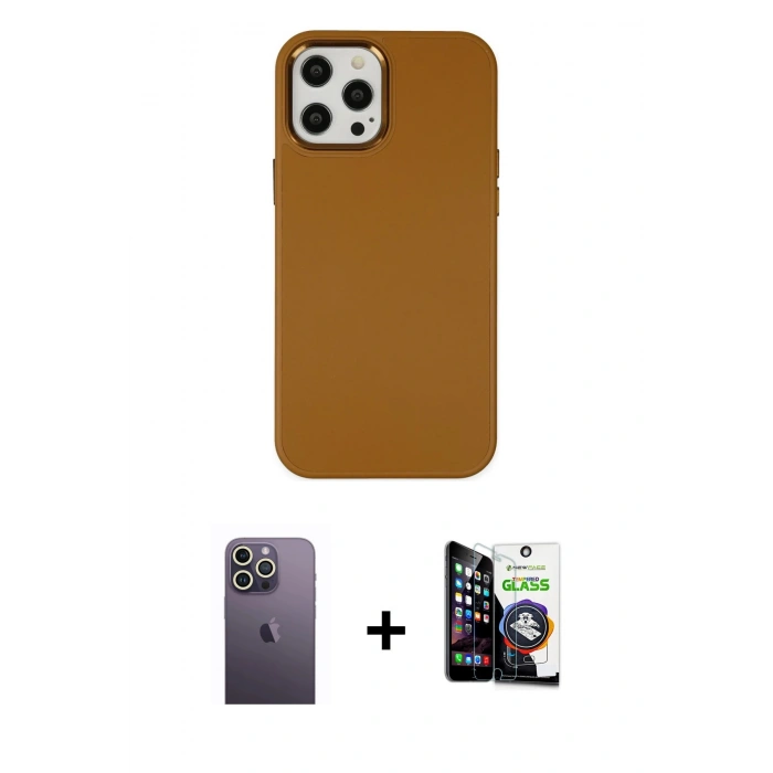 MARSİLYAN™- iPhone 12 Pro Max Kılıf Çekirdek Çizgi - Şeffaf Temperli Cam Ekran Koruyucu + Neon Fosforlu Kamera Lens - BZ