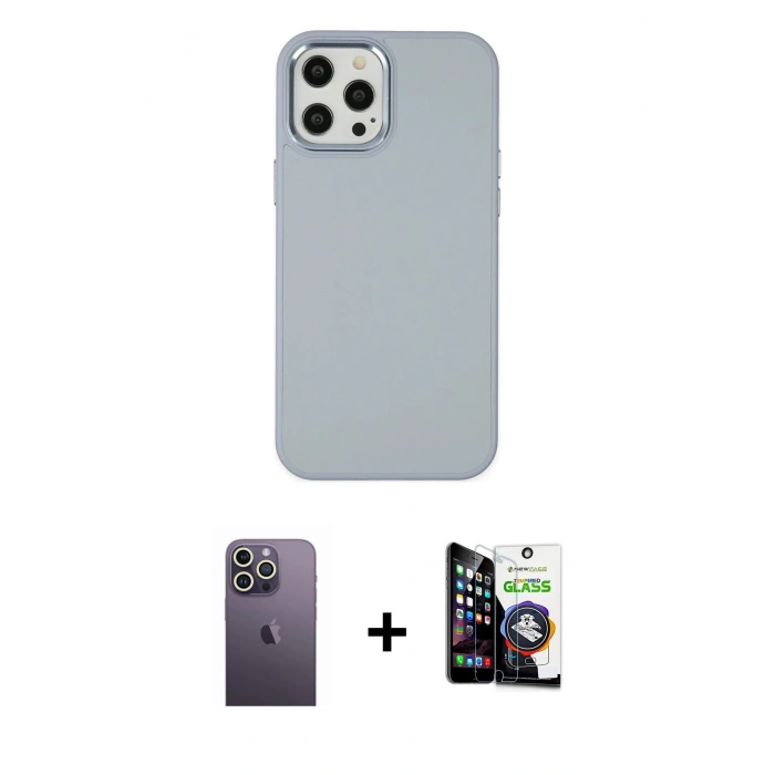 MARSİLYAN™- iPhone 12 Pro Max Kılıf Çekirdek Çizgi - Şeffaf Temperli Cam Ekran Koruyucu + Neon Fosforlu Kamera Lens - BZ