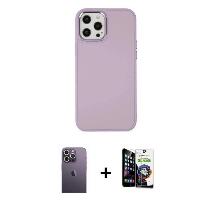MARSİLYAN™- iPhone 12 Pro Max Kılıf Çekirdek Çizgi - Şeffaf Temperli Cam Ekran Koruyucu + Neon Fosforlu Kamera Lens - BZ