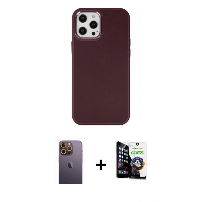 MARSİLYAN™- iPhone 12 Pro Max Kılıf Çekirdek Çizgi - Şeffaf Temperli Cam Ekran Koruyucu + Neon Fosforlu Kamera Lens - SI