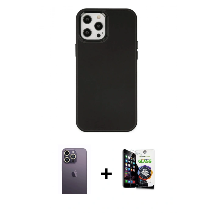 MARSİLYAN™- iPhone 12 Pro Max Kılıf Çekirdek Çizgi - Şeffaf Temperli Cam Ekran Koruyucu + Neon Fosforlu Kamera Lens - BZ