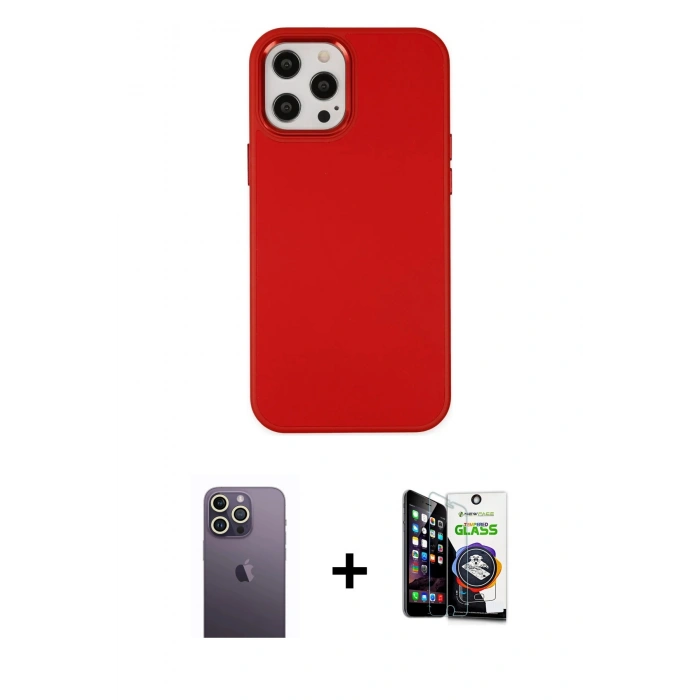 MARSİLYAN™- iPhone 12 Pro Max Kılıf Çekirdek Çizgi - Şeffaf Temperli Cam Ekran Koruyucu + Neon Fosforlu Kamera Lens - BZ