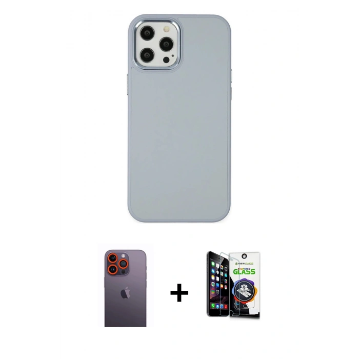 MARSİLYAN™- iPhone 12 Pro Max Kılıf Çekirdek Çizgi - Şeffaf Temperli Cam Ekran Koruyucu + Neon Fosforlu Kamera Lens - TU