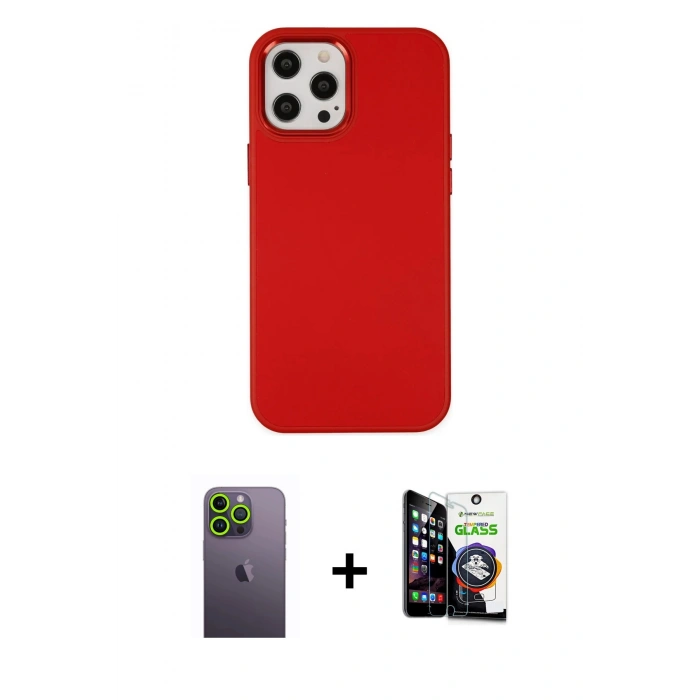 MARSİLYAN™- iPhone 12 Pro Max Kılıf Çekirdek Çizgi - Şeffaf Temperli Cam Ekran Koruyucu + Neon Fosforlu Kamera Lens - YL