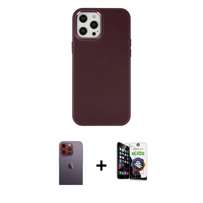 MARSİLYAN™- iPhone 12 Pro Max Kılıf Çekirdek Çizgi - Şeffaf Temperli Cam Ekran Koruyucu + Neon Fosforlu Kamera Lens - TU