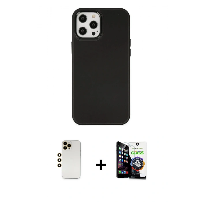 MARSİLYAN™- iPhone 12 Pro Max Kılıf Çekirdek Çizgi - Şeffaf Temperli Cam Ekran Koruyucu + Shine Kamera Lens - GD