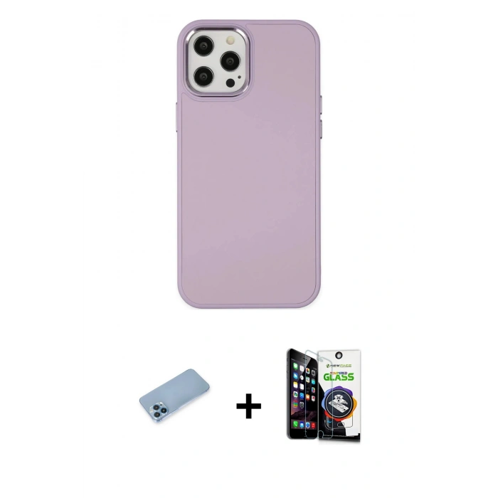 MARSİLYAN™- iPhone 12 Pro Max Kılıf Çekirdek Çizgi - Şeffaf Temperli Cam Ekran Koruyucu + Shine Kamera Lens Koruma Cam - MI