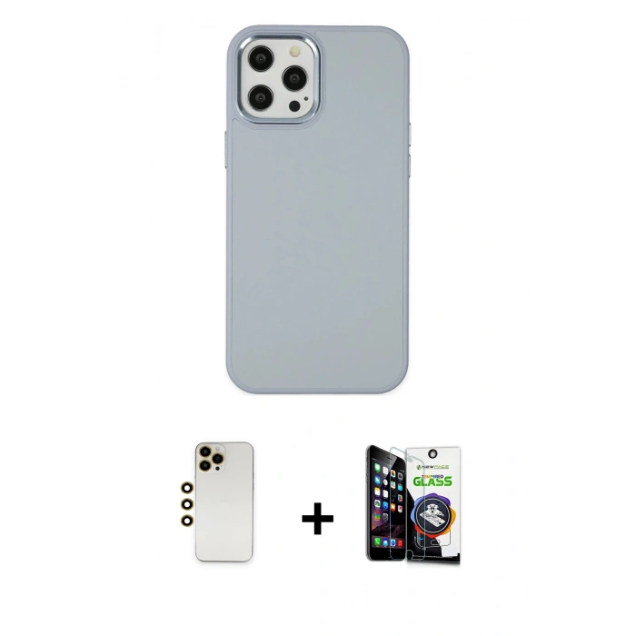 MARSİLYAN™- iPhone 12 Pro Max Kılıf Çekirdek Çizgi - Şeffaf Temperli Cam Ekran Koruyucu + Shine Kamera Lens - GD