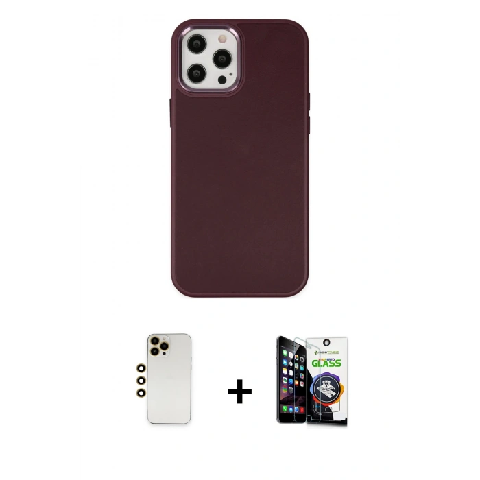 MARSİLYAN™- iPhone 12 Pro Max Kılıf Çekirdek Çizgi - Şeffaf Temperli Cam Ekran Koruyucu + Shine Kamera Lens - GD