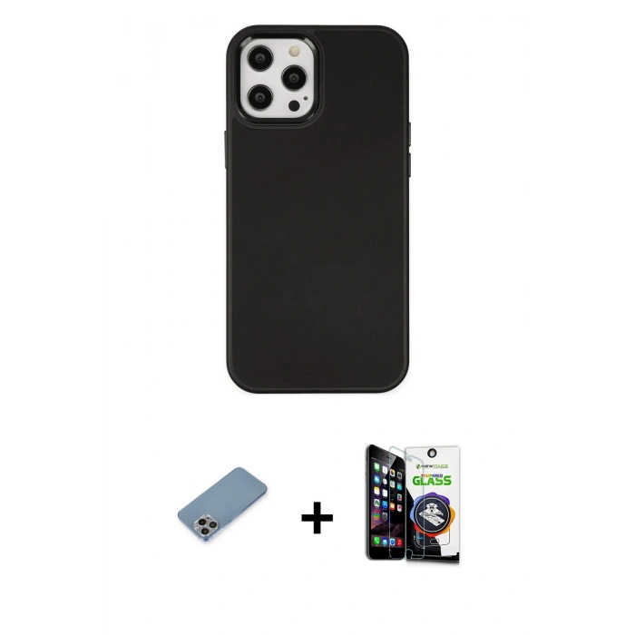 MARSİLYAN™- iPhone 12 Pro Max Kılıf Çekirdek Çizgi - Şeffaf Temperli Cam Ekran Koruyucu + Shine Kamera Lens Koruma Cam - GI