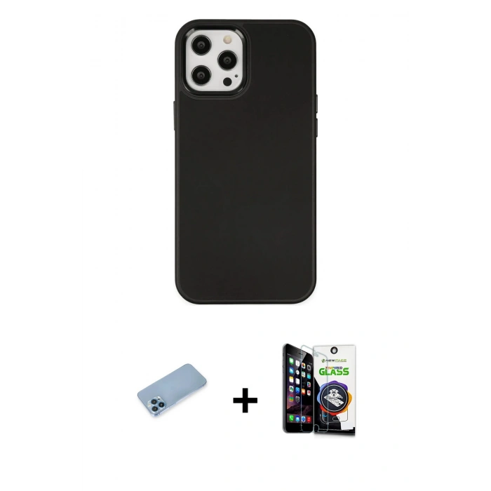 MARSİLYAN™- iPhone 12 Pro Max Kılıf Çekirdek Çizgi - Şeffaf Temperli Cam Ekran Koruyucu + Shine Kamera Lens Koruma Cam - MI