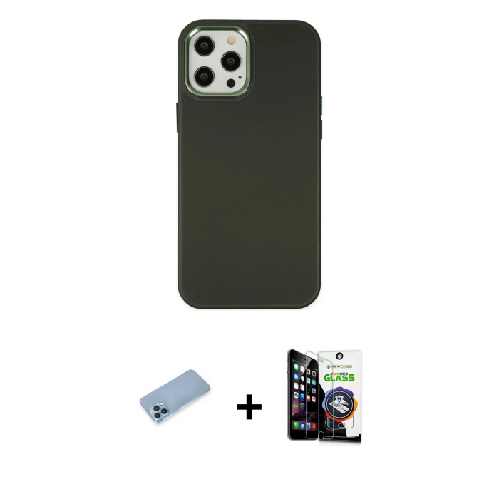 MARSİLYAN™- iPhone 12 Pro Max Kılıf Çekirdek Çizgi - Şeffaf Temperli Cam Ekran Koruyucu + Shine Kamera Lens Koruma Cam - MI