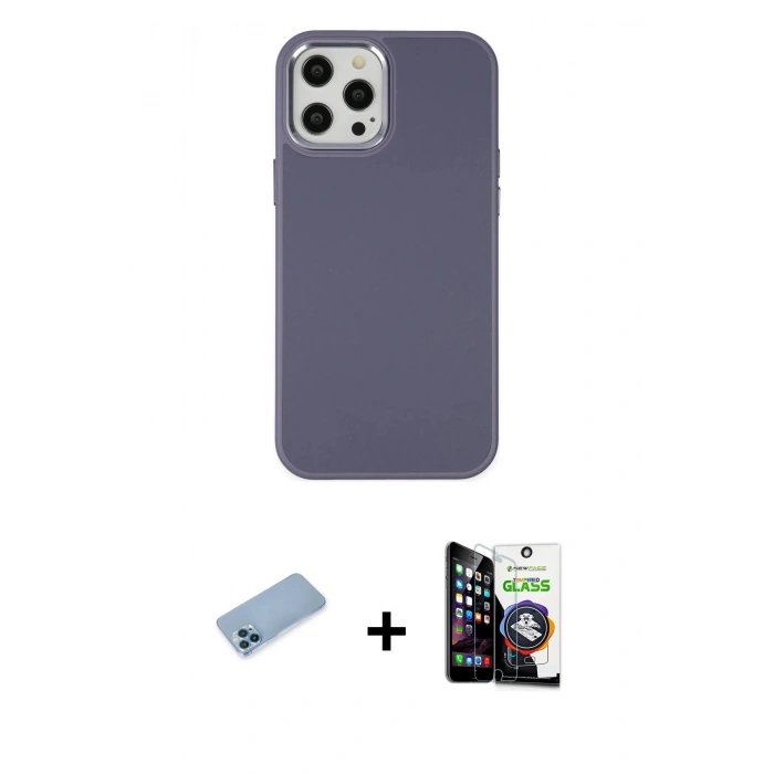 MARSİLYAN™- iPhone 12 Pro Max Kılıf Çekirdek Çizgi - Şeffaf Temperli Cam Ekran Koruyucu + Shine Kamera Lens Koruma Cam - MI