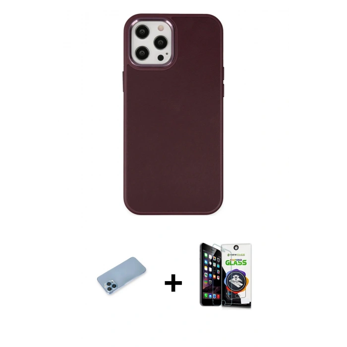 MARSİLYAN™- iPhone 12 Pro Max Kılıf Çekirdek Çizgi - Şeffaf Temperli Cam Ekran Koruyucu + Shine Kamera Lens Koruma Cam - MI