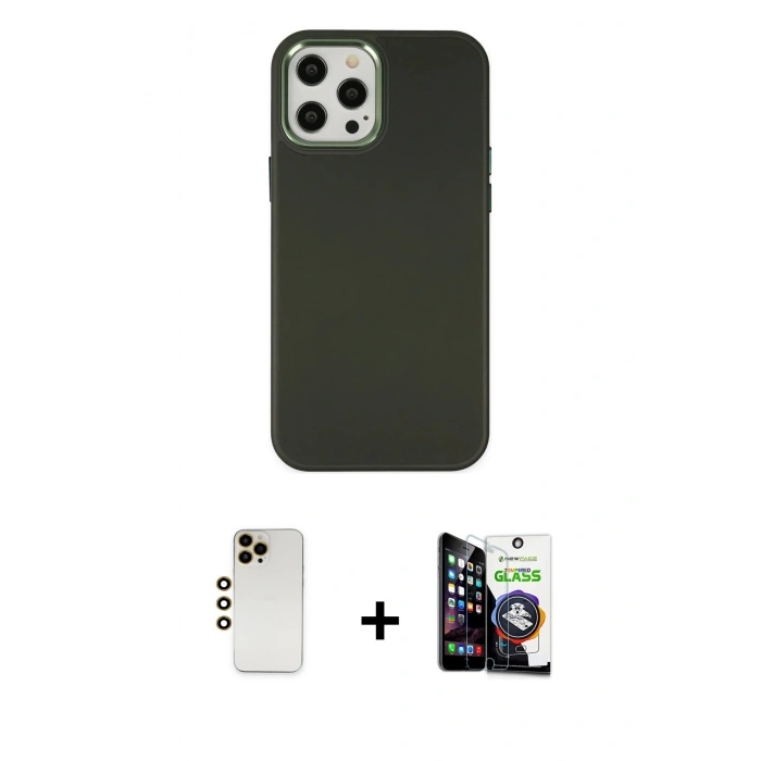 MARSİLYAN™- iPhone 12 Pro Max Kılıf Çekirdek Çizgi - Şeffaf Temperli Cam Ekran Koruyucu + Shine Kamera Lens - GD