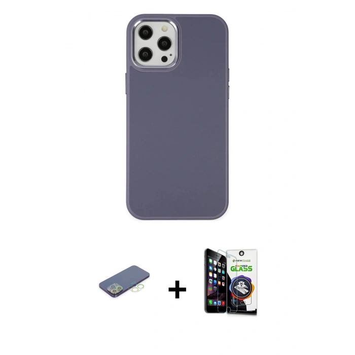 MARSİLYAN™- iPhone 12 Pro Max Kılıf Çekirdek Çizgi - Şeffaf Temperli Cam Ekran Koruyucu + Renkli Kamera Lens Koruma Cam - YL