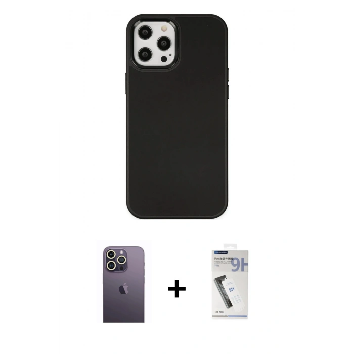 MARSİLYAN™- iPhone 12 Pro Max Kılıf Çekirdek Çizgi - Şeffaf Uv Polymer Nano Ekran Koruyucu + Beyaz Neon Fosforlu Kamera Lens