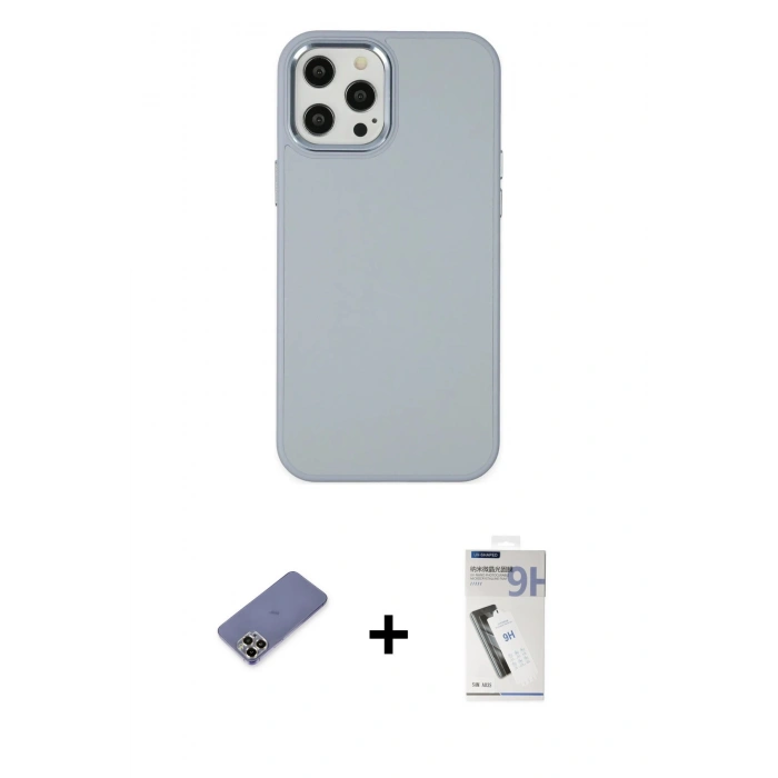 MARSİLYAN™- iPhone 12 Pro Max Kılıf Çekirdek Çizgi - Şeffaf Uv Polymer Nano Ekran Koruyucu + Metal Kamera Lens Koruma Cam - GD