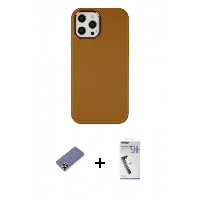 MARSİLYAN™- iPhone 12 Pro Max Kılıf Çekirdek Çizgi - Şeffaf Uv Polymer Nano Ekran Koruyucu + Metal Kamera Lens Koruma Cam - GD