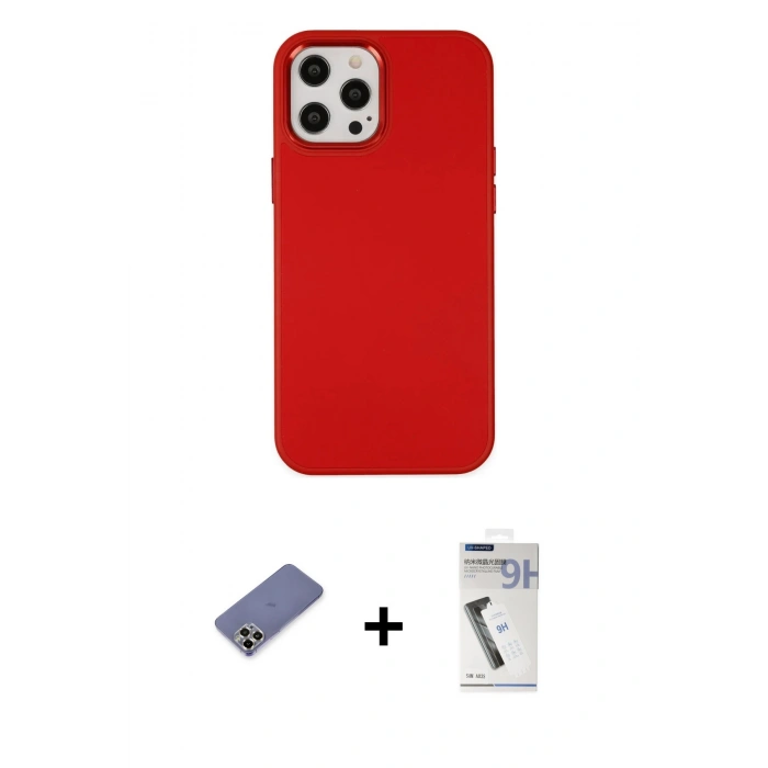 MARSİLYAN™- iPhone 12 Pro Max Kılıf Çekirdek Çizgi - Şeffaf Uv Polymer Nano Ekran Koruyucu + Metal Kamera Lens Koruma Cam - GD