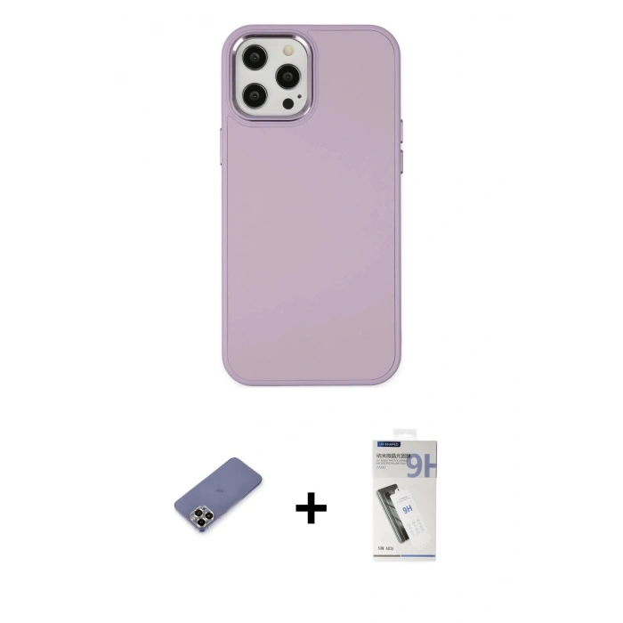 MARSİLYAN™- iPhone 12 Pro Max Kılıf Çekirdek Çizgi - Şeffaf Uv Polymer Nano Ekran Koruyucu + Metal Kamera Lens Koruma Cam - GD