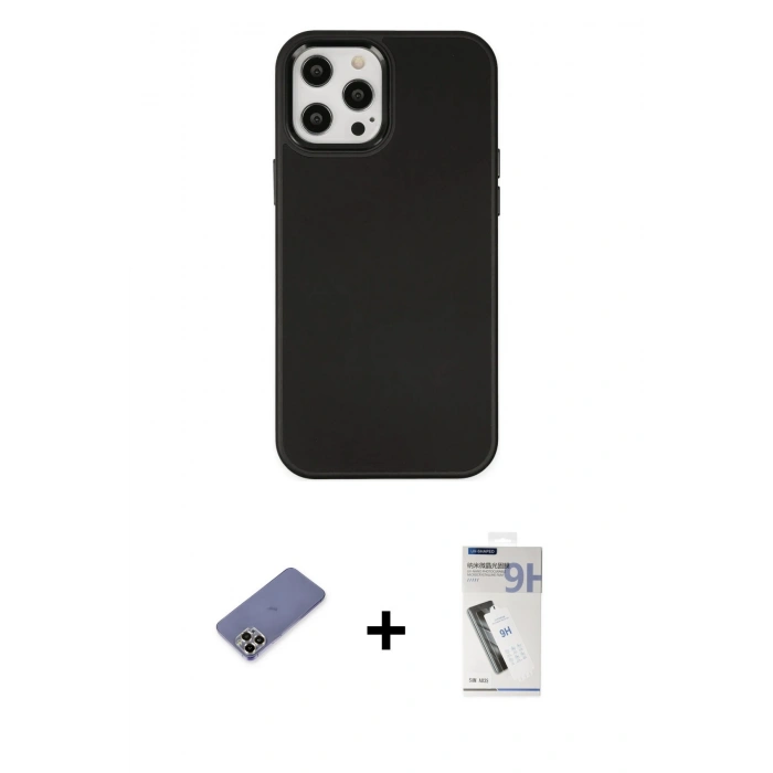 MARSİLYAN™- iPhone 12 Pro Max Kılıf Çekirdek Çizgi - Şeffaf Uv Polymer Nano Ekran Koruyucu + Metal Kamera Lens Koruma Cam - GD