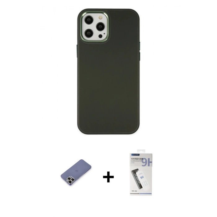 MARSİLYAN™- iPhone 12 Pro Max Kılıf Çekirdek Çizgi - Şeffaf Uv Polymer Nano Ekran Koruyucu + Metal Kamera Lens Koruma Cam - GD
