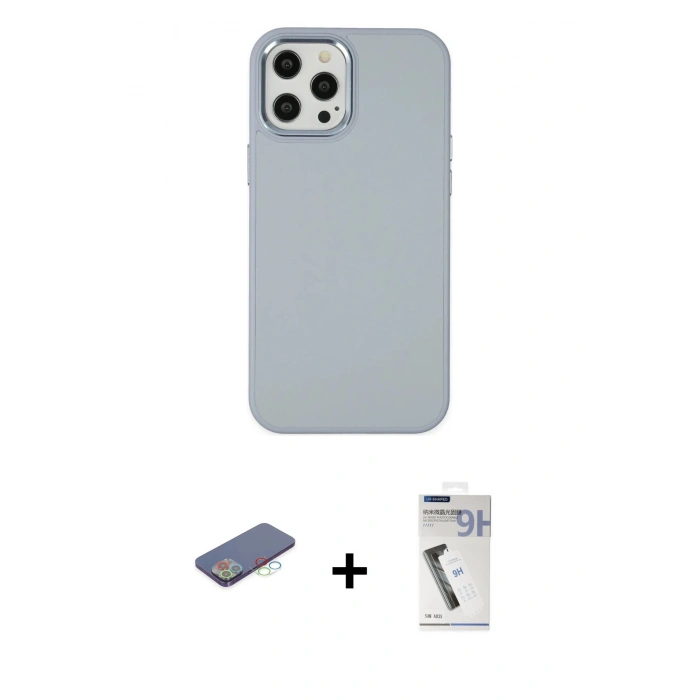 MARSİLYAN™- iPhone 12 Pro Max Kılıf Çekirdek Çizgi - Şeffaf Uv Polymer Nano Ekran Koruyucu + Renkli Kamera Lens Koruma Cam - MI
