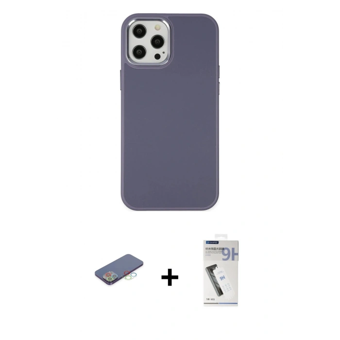 MARSİLYAN™- iPhone 12 Pro Max Kılıf Çekirdek Çizgi - Şeffaf Uv Polymer Nano Ekran Koruyucu + Renkli Kamera Lens Koruma Cam - MI