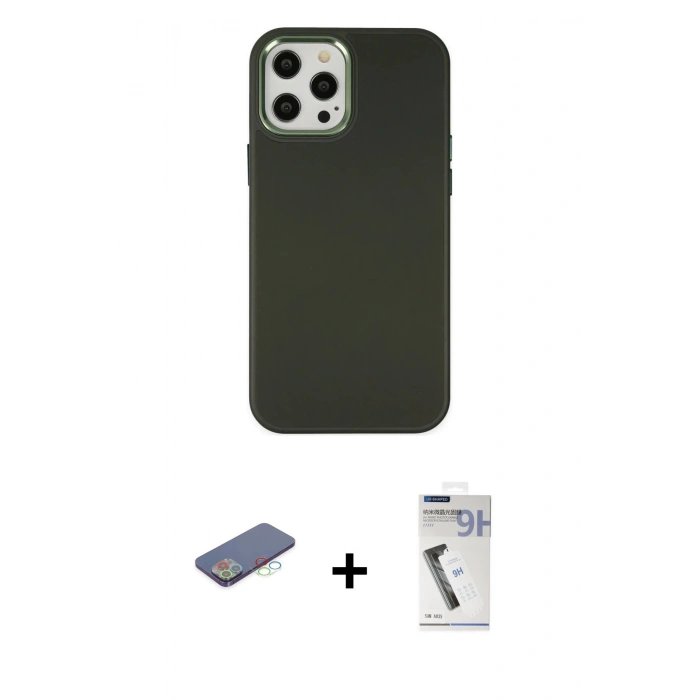 MARSİLYAN™- iPhone 12 Pro Max Kılıf Çekirdek Çizgi - Şeffaf Uv Polymer Nano Ekran Koruyucu + Renkli Kamera Lens Koruma Cam - MI