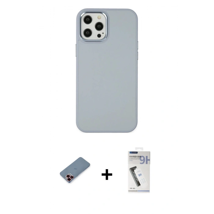 MARSİLYAN™- iPhone 12 Pro Max Kılıf Çekirdek Çizgi - Şeffaf Uv Polymer Nano Ekran Koruyucu + Metal Kamera Lens Koruma Cam - KI