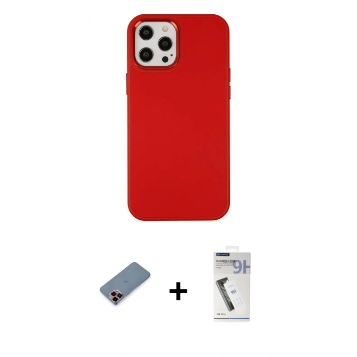 MARSİLYAN™- iPhone 12 Pro Max Kılıf Çekirdek Çizgi - Şeffaf Uv Polymer Nano Ekran Koruyucu + Metal Kamera Lens Koruma Cam - KI