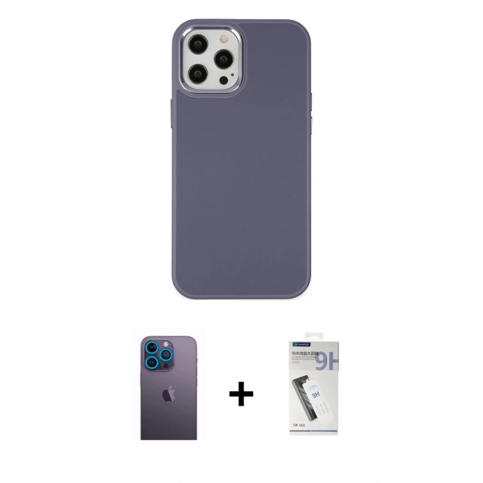 MARSİLYAN™- iPhone 12 Pro Max Kılıf Çekirdek Çizgi - Şeffaf Uv Polymer Nano Ekran Koruyucu + Neon Fosforlu Kamera Lens - MI