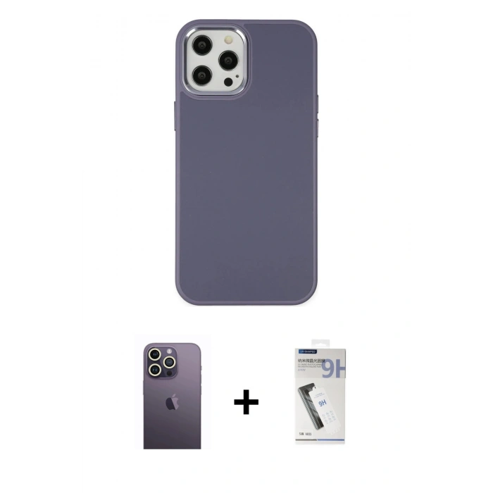 MARSİLYAN™- iPhone 12 Pro Max Kılıf Çekirdek Çizgi - Şeffaf Uv Polymer Nano Ekran Koruyucu + Neon Fosforlu Kamera Lens - BZ