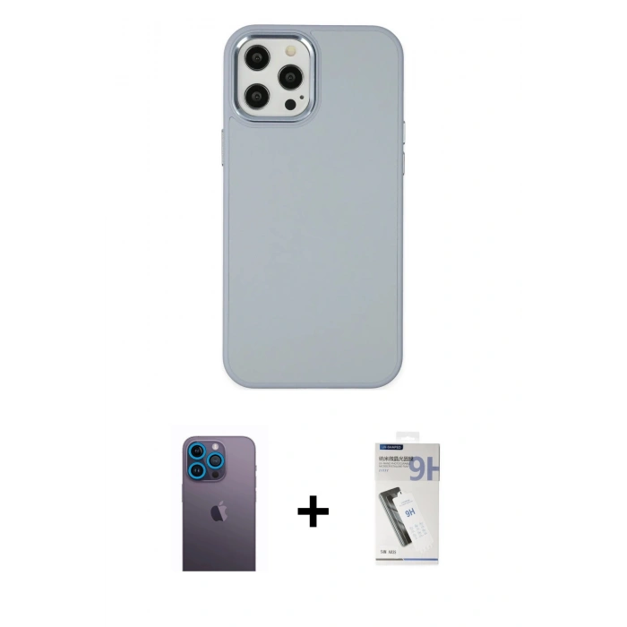 MARSİLYAN™- iPhone 12 Pro Max Kılıf Çekirdek Çizgi - Şeffaf Uv Polymer Nano Ekran Koruyucu + Neon Fosforlu Kamera Lens - MI