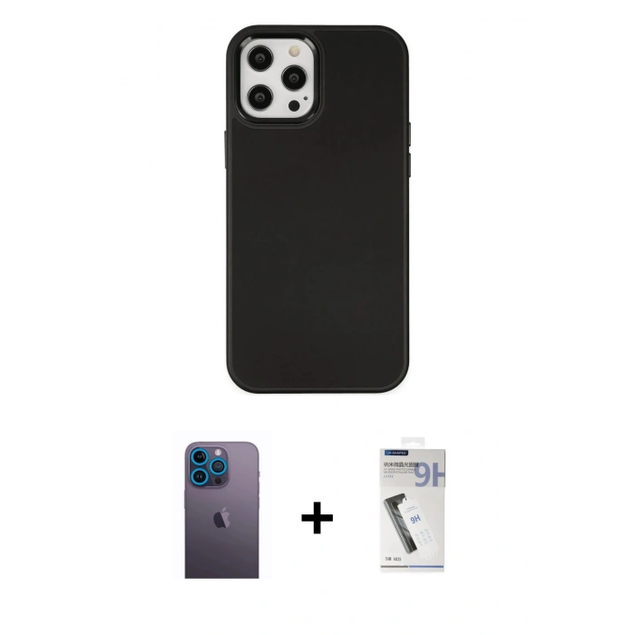 MARSİLYAN™- iPhone 12 Pro Max Kılıf Çekirdek Çizgi - Şeffaf Uv Polymer Nano Ekran Koruyucu + Neon Fosforlu Kamera Lens - MI
