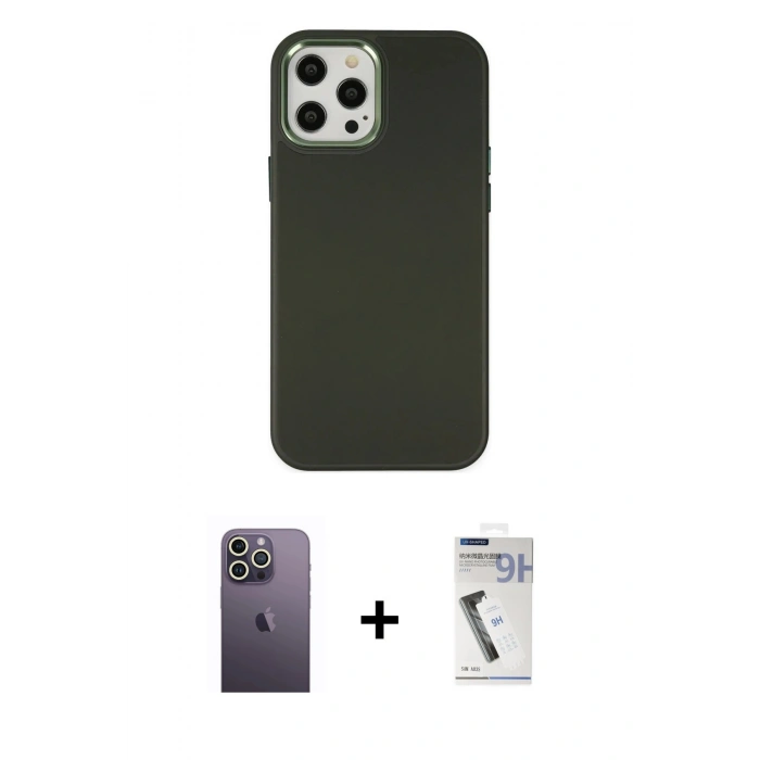 MARSİLYAN™- iPhone 12 Pro Max Kılıf Çekirdek Çizgi - Şeffaf Uv Polymer Nano Ekran Koruyucu + Neon Fosforlu Kamera Lens - BZ