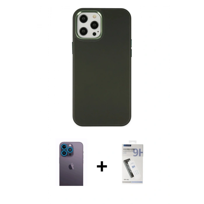 MARSİLYAN™- iPhone 12 Pro Max Kılıf Çekirdek Çizgi - Şeffaf Uv Polymer Nano Ekran Koruyucu + Neon Fosforlu Kamera Lens - MI