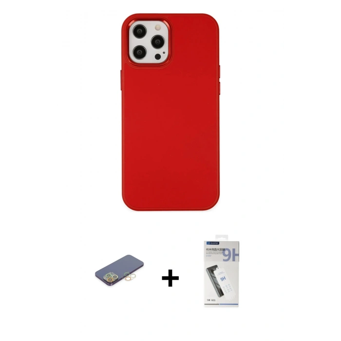 MARSİLYAN™- iPhone 12 Pro Max Kılıf Çekirdek Çizgi - Şeffaf Uv Polymer Nano Ekran Koruyucu + Renkli Kamera Lens Koruma Cam - SI