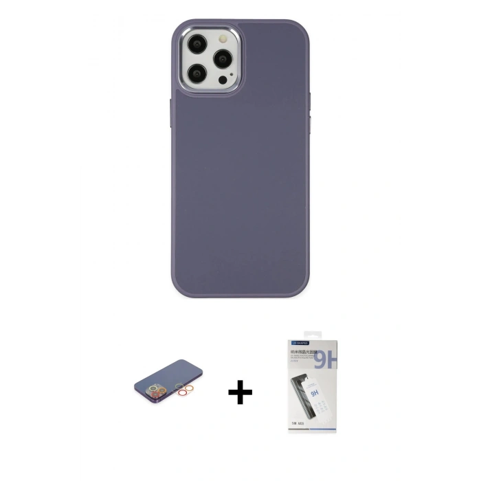 MARSİLYAN™- iPhone 12 Pro Max Kılıf Çekirdek Çizgi - Şeffaf Uv Polymer Nano Ekran Koruyucu + Renkli Kamera Lens Koruma Cam - TU