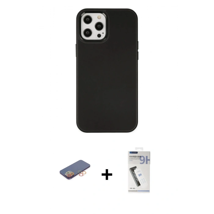 MARSİLYAN™- iPhone 12 Pro Max Kılıf Çekirdek Çizgi - Şeffaf Uv Polymer Nano Ekran Koruyucu + Renkli Kamera Lens Koruma Cam - TU