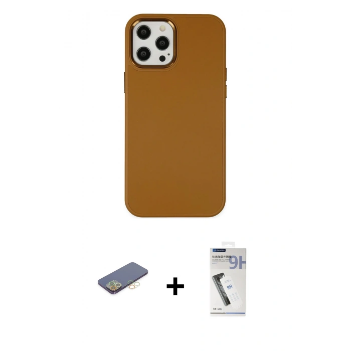MARSİLYAN™- iPhone 12 Pro Max Kılıf Çekirdek Çizgi - Şeffaf Uv Polymer Nano Ekran Koruyucu + Renkli Kamera Lens Koruma Cam - SI