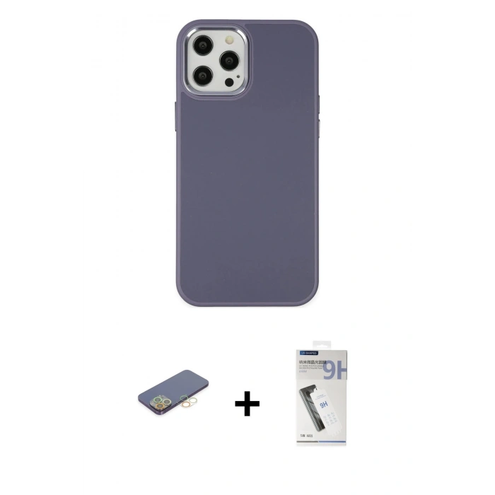 MARSİLYAN™- iPhone 12 Pro Max Kılıf Çekirdek Çizgi - Şeffaf Uv Polymer Nano Ekran Koruyucu + Renkli Kamera Lens Koruma Cam - SI